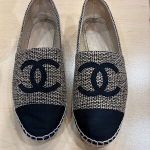 CHANEL Women's Black and Gold Espadrilles